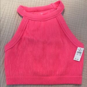 NWT Pink Ribbed Halter Crop Top with build-in bra